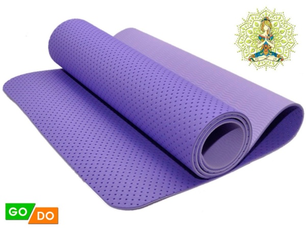 Коврик для йоги и фитнеса GO DO, 6 мм, TPE, 3 слоя, фиолетовый – фото