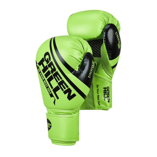 Боксерские перчатки Green Hill UNIQUE, тренировочные, зелёно-чёрный – фото