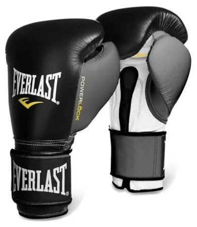 Боксерские перчатки Everlast Powerlock, для соревнований, чёрный / серый – фото