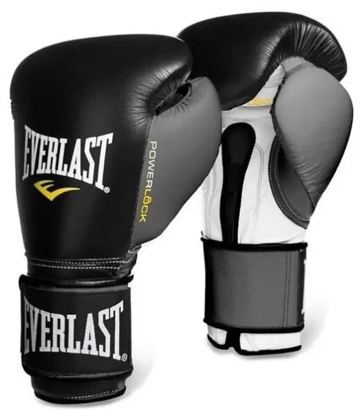 Боксерские перчатки Everlast Powerlock, для соревнований, чёрный / серый – фото